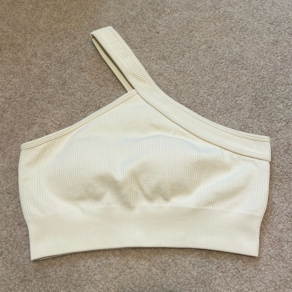 one shoulder ribbed yoga sports bra